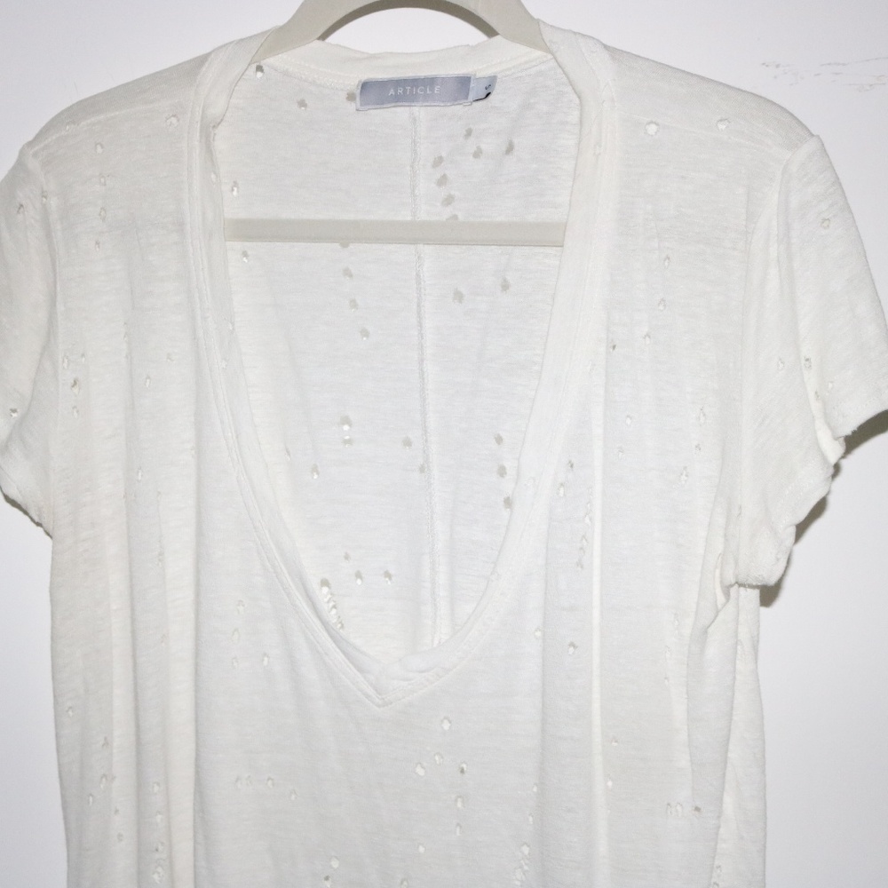 ARTICLE White Tee with Distressed Holes - Picture 2 of 3